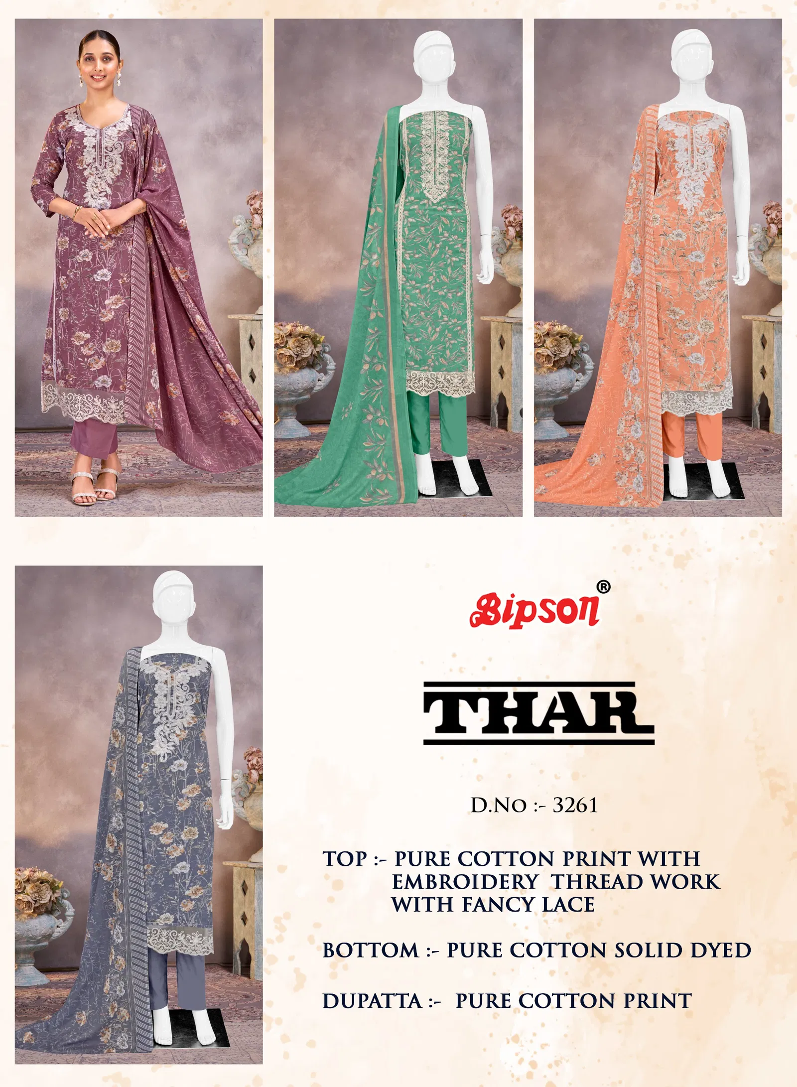 Thar 3261 By Bipson Cotton Printed Dress Material Exporters In India